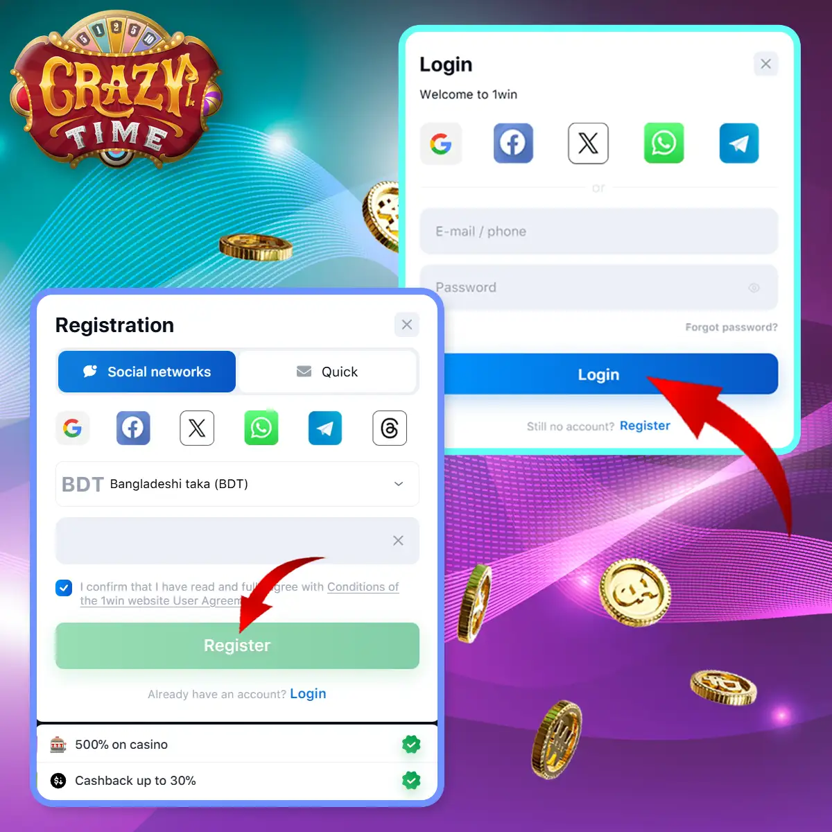 Registration and Login inCrazy Time in Bangladash